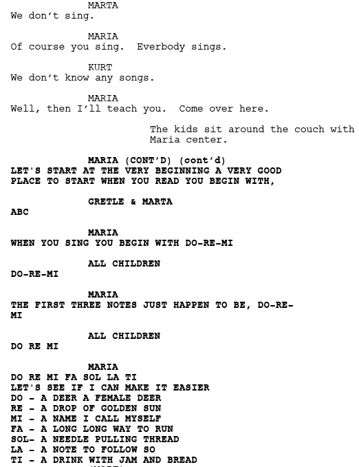 A portion of the script from The Sound of Music