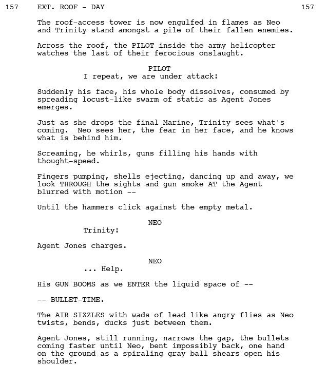 how to write an action scene: a script excerpt from the film The Matrix