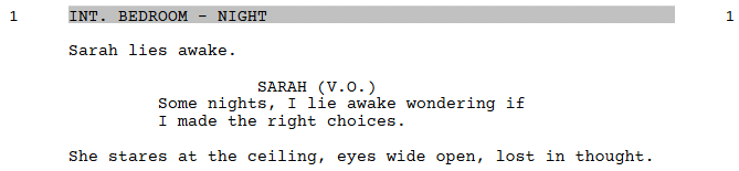 using celtx (sometimes mispelled as celtix or celtex) script writing software to format voiceover in a screenplay