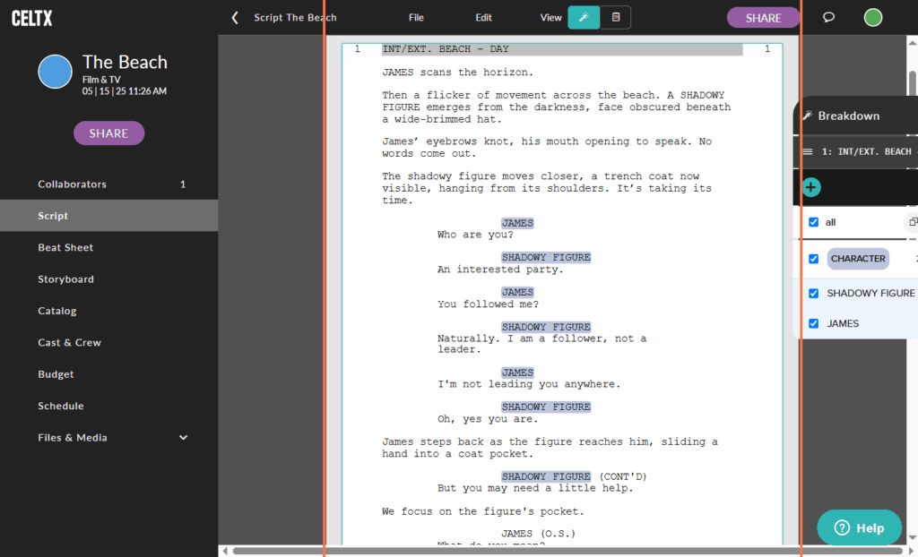 how to tag characters in your script to add them to your production catalog