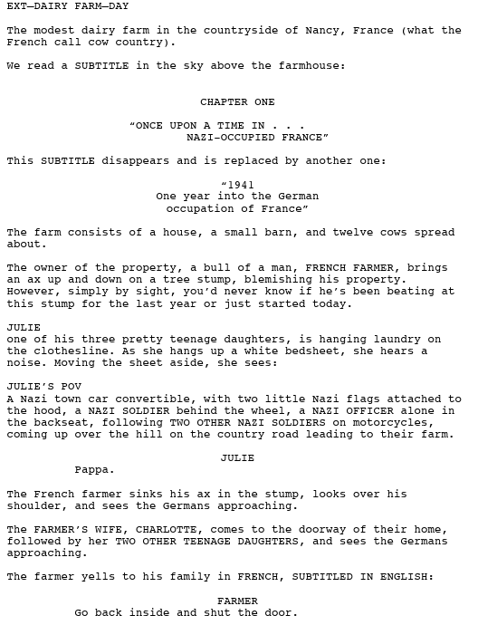 The script of the opening scene of Inglorious Basterds