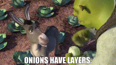 A gif of Shrek saying "onions have layers" - like sound design!