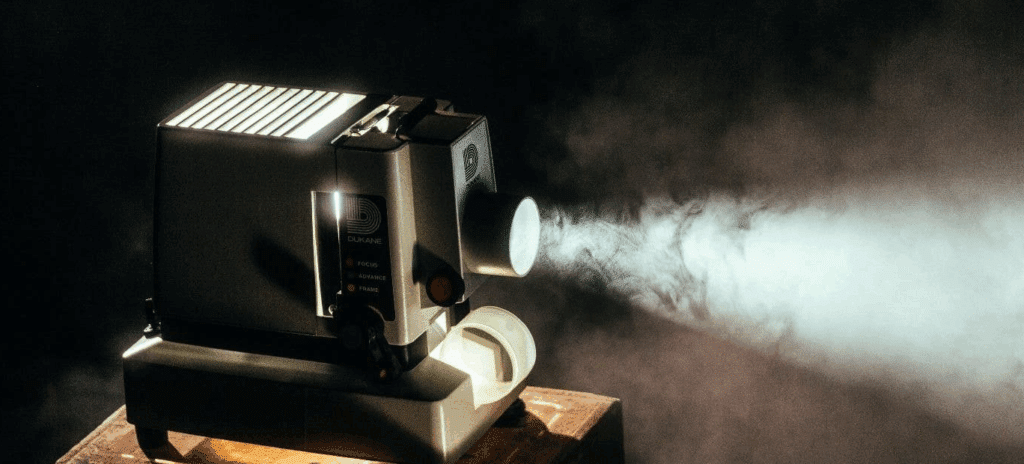 photo of an old film projector in action