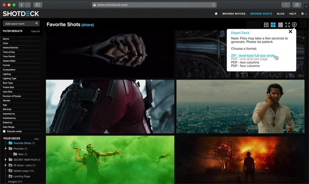 the shotdeck interface - I spy Deadpool's butt and Bradley Cooper.