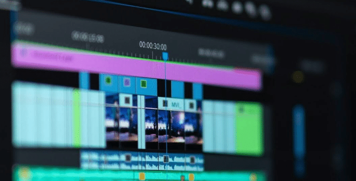 photo of a computer screen with film editing software on it.