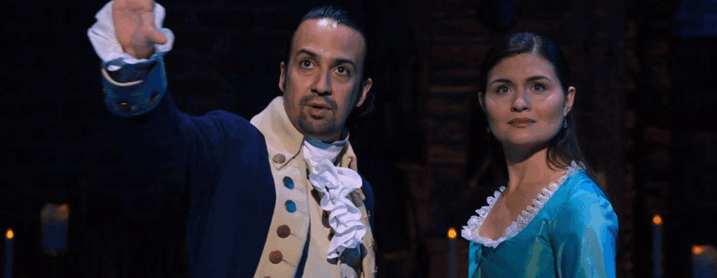 Lin Manuel miranda and Phillippa Soo in a performance of Hamilton