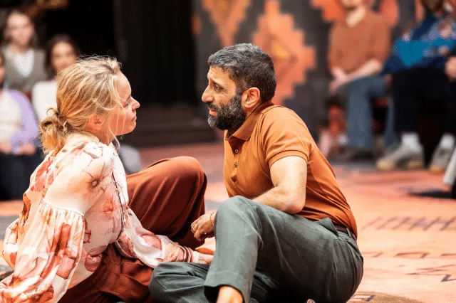 A still of two actors putting on a performance of The Cherry Orchard in 2025