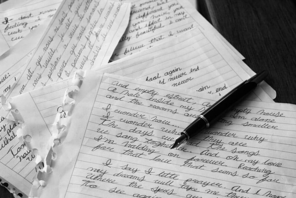 A stack of handwritten notes