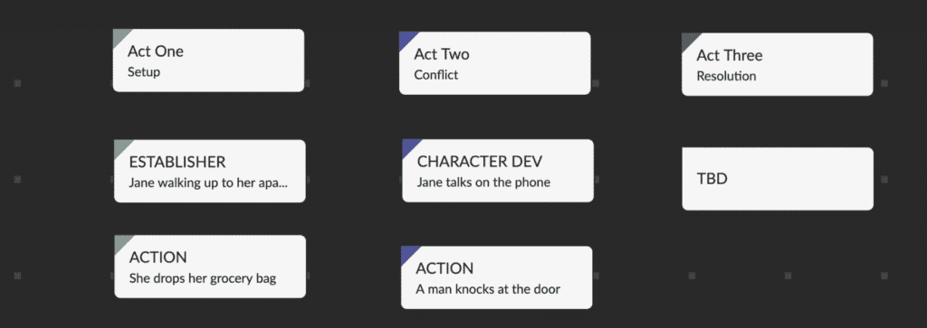 a screenshot of celtx beat sheets