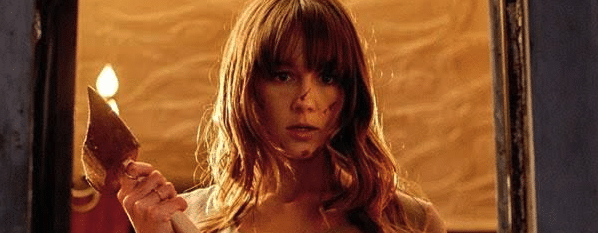 Erin covered in blood and holding an axe