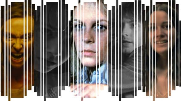 a collage of horror characters that represent different character archetypes in horror (final girl, the skeptic, the innocent)