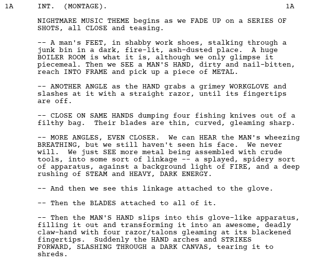script excerpt from the film: Nightmare on Elm Street