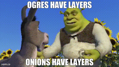 Gif of Shrek explaining to Donkey that Ogres have layers like onions