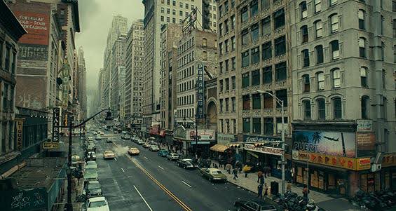 Sepia toned shot of a street in Gotham City - the setting of all Batman/Joker movies