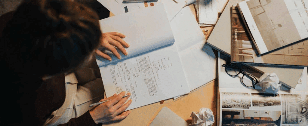 A person looking over a printed screenplay