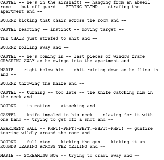 Screenplay excerpt from The Bourne Identity