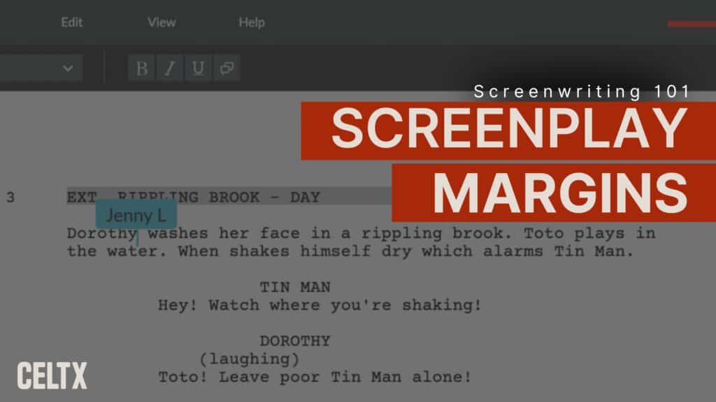 banner graphic that shows a photo of celtx screenwriting software and large text that reads "Screenwriting 101: Screenplay Margins"

The Celtx logo is at the bottom left.