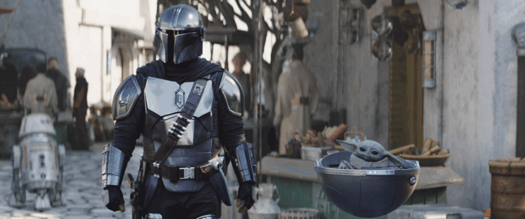 The Mandalorian and Grogu in the Western/Sci-Fi series, The Mandalorian