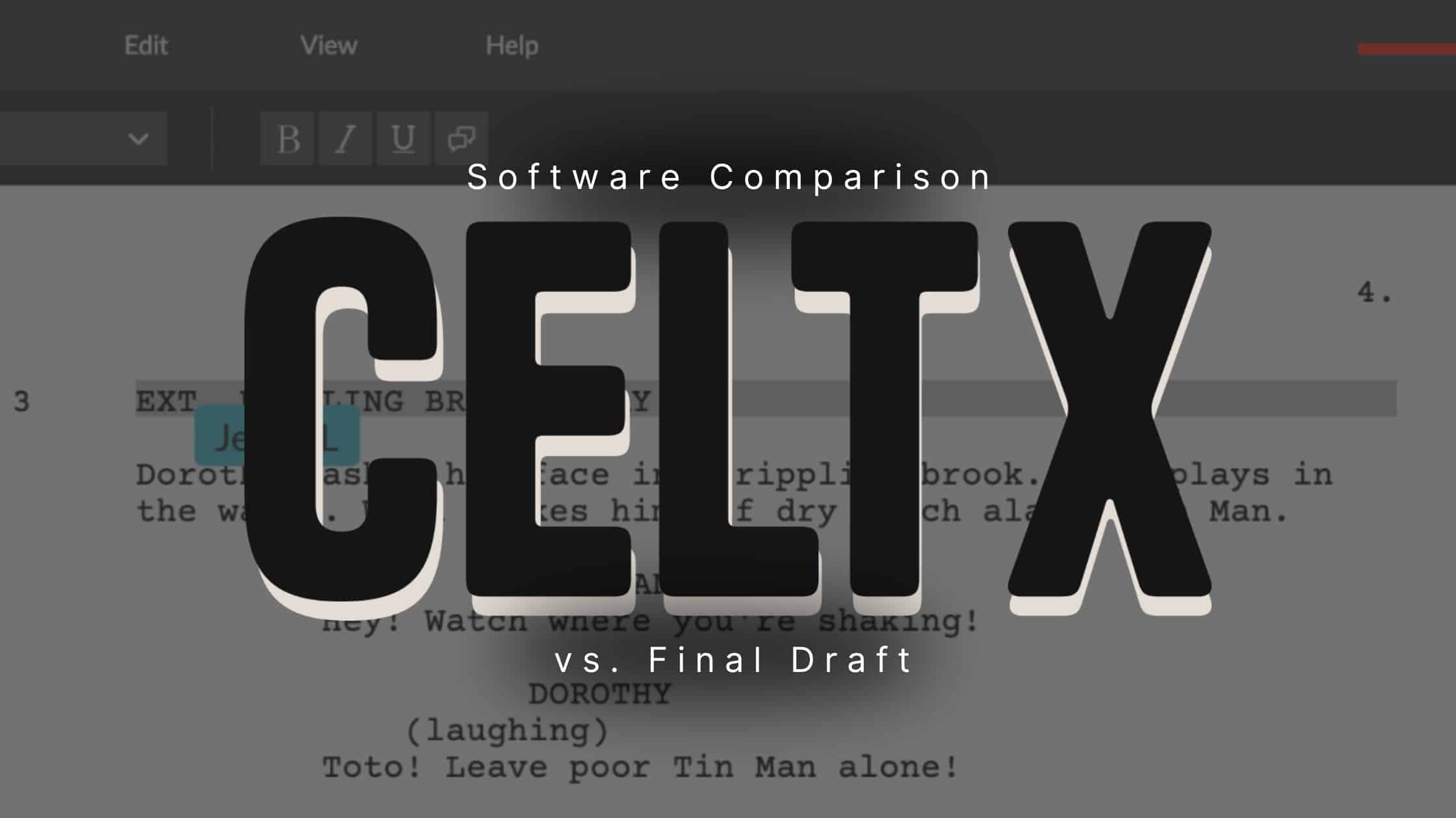 banner graphic showing Celtx screenwriting software with large text that reads, "Software comparison: Celtx vs final draft"