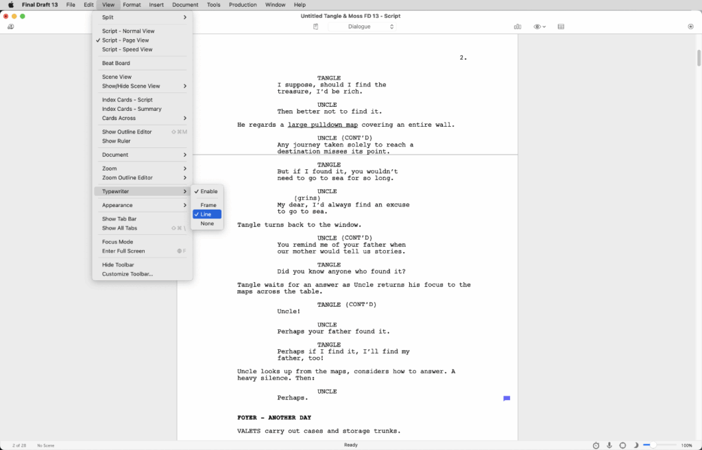 Screenshot of the Final Draft 13 software version