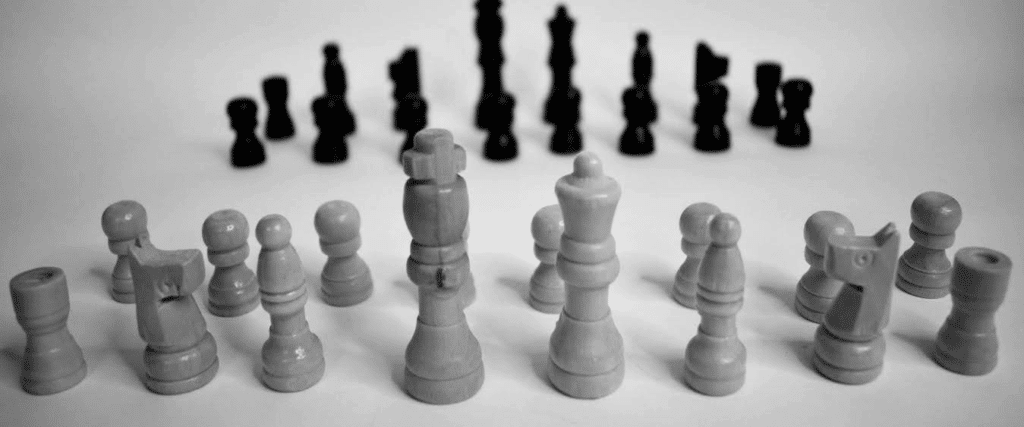black and white photo of a chessboard