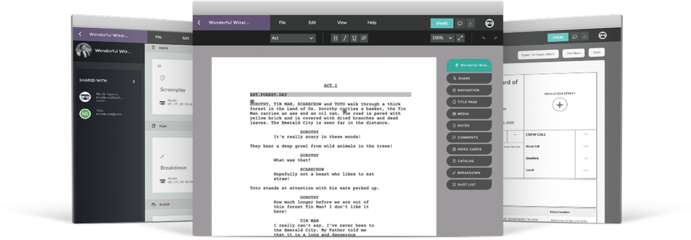 A screenshot of the Celtx Screenwriting Software dashboard showing the tools a Line Producer might use in pre-production.