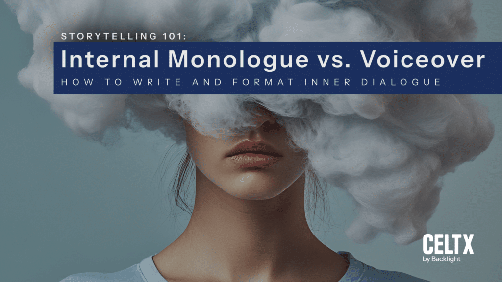graphic with text that reads: "Internal monologue vs. voiceover. How to write and format inner dialogue"