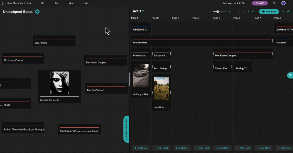 A gif of moving beats between the new unassigned view and act management.