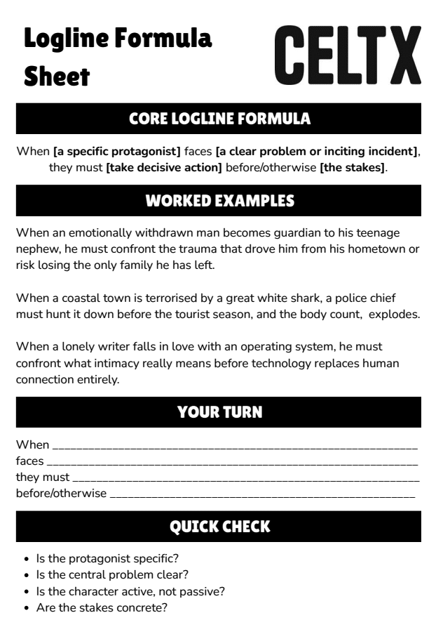 Script Logline Examples 10 Logline Examples That Actually Work (+ Free Formula Sheet) - Celtx Blog