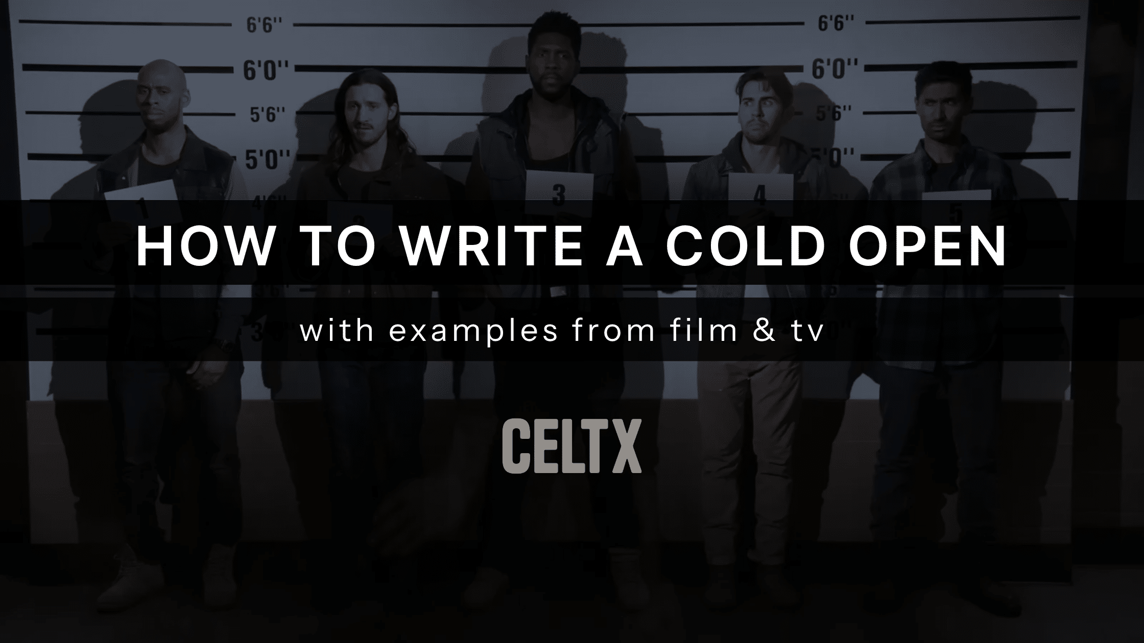 how to write a cold open with examples from film & tv. Celtx logo is at the bottom center. A still form the series Brooklyn nine-nine is the background image.