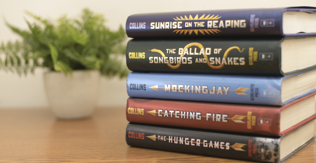 what is a sequel? This is a stack of the Hunger games book and its sequels.